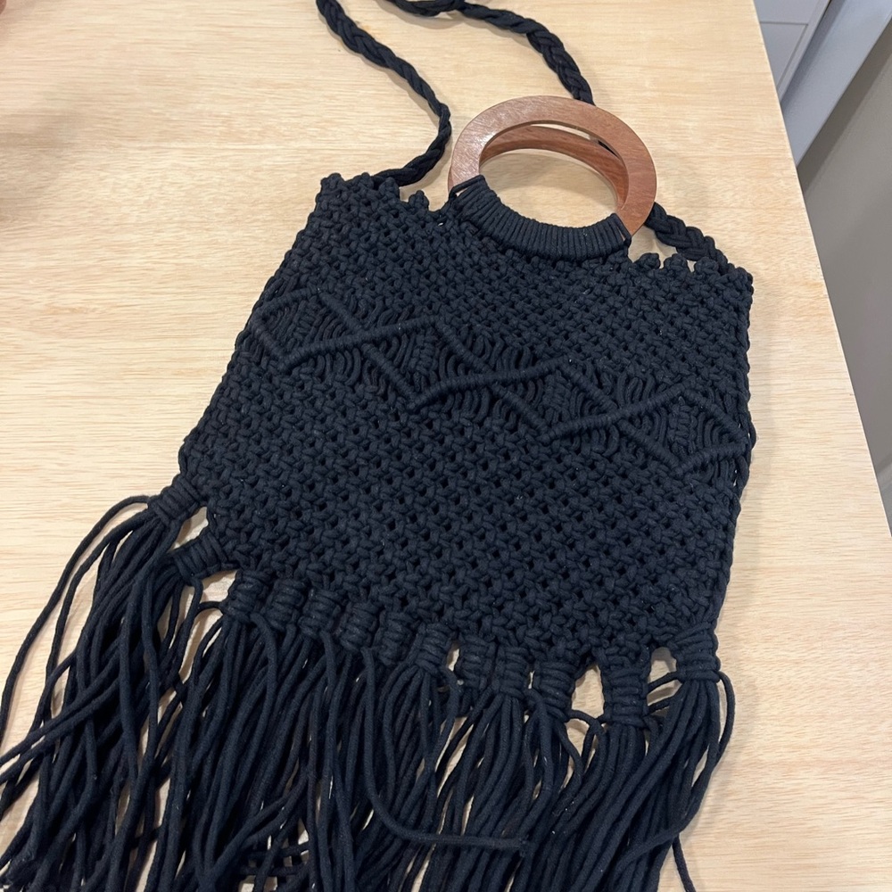 Danielle Nicole Black Fringe Macrame Crochet Boho… - image 2